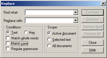 TextPad's Replace dialogue